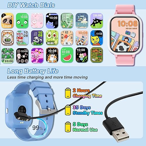 Miniatura 7 de Reloj inteligente para niños y niñas, IP68 reloj para niñas con más de 20 modos deportivos, rastreador de fitness para niños de 1.8 pulgadas con