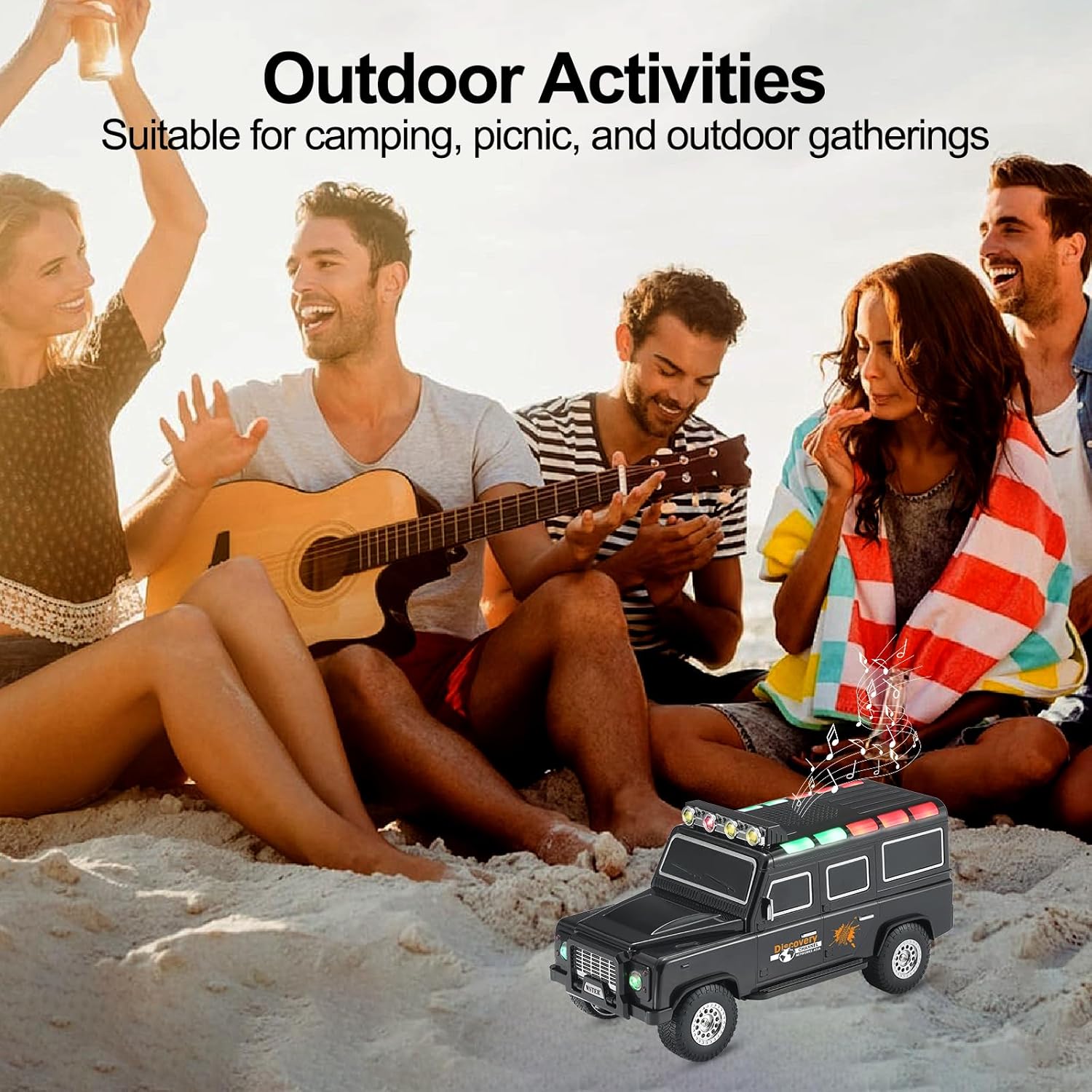 WS-630 Off-Road SUV Bluetooth Replica Speaker, Independent Roof LED Control with 3 Light Modes, Portable with HD Sound, TWS Pairing, FM/USB/TF Playback, Built-in Mic, Best Gift for SUV Lovers (Black)