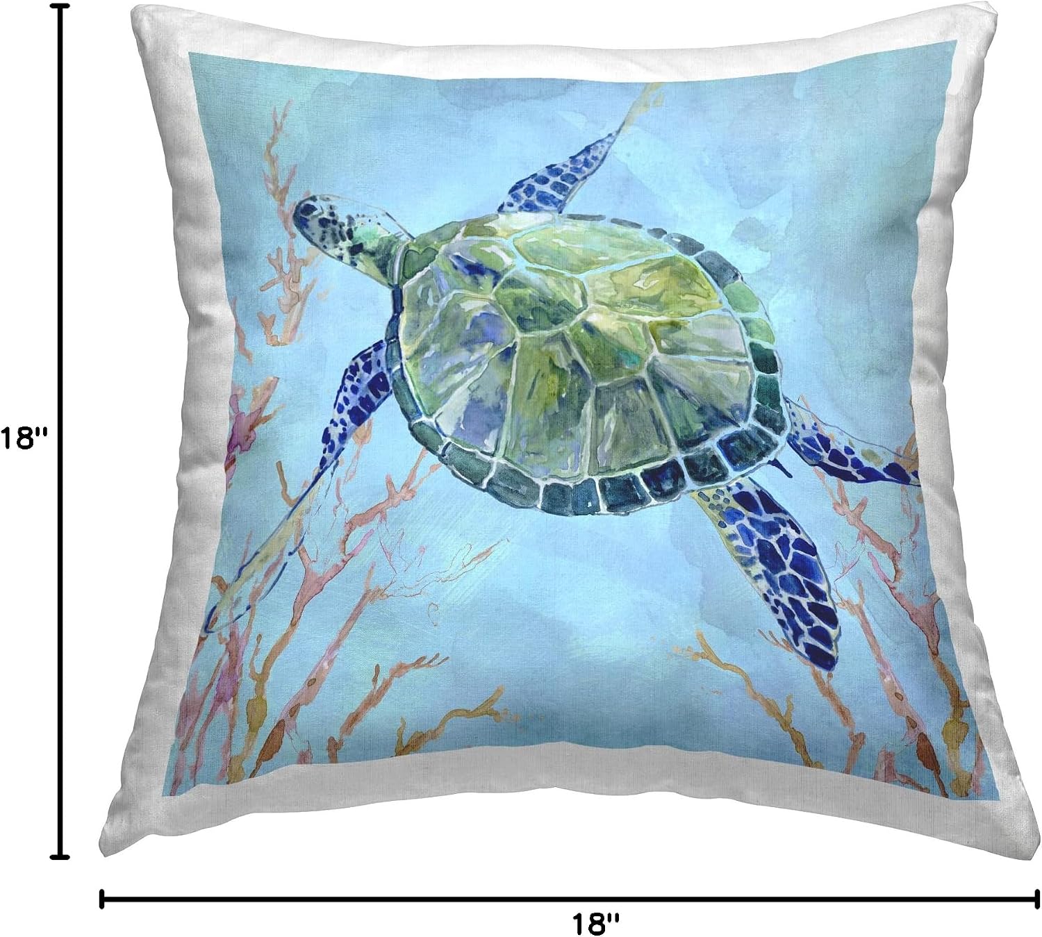 Stupell Industries Deep Sea Aquatic Tortoise Orange Kelp Water Turtle Design by Carol Robinson Pillow, 18 x 18, Blue