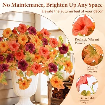 2Pcs Artificial Fall Flowers for Outdoors Fake Fall Petunias for Decoration