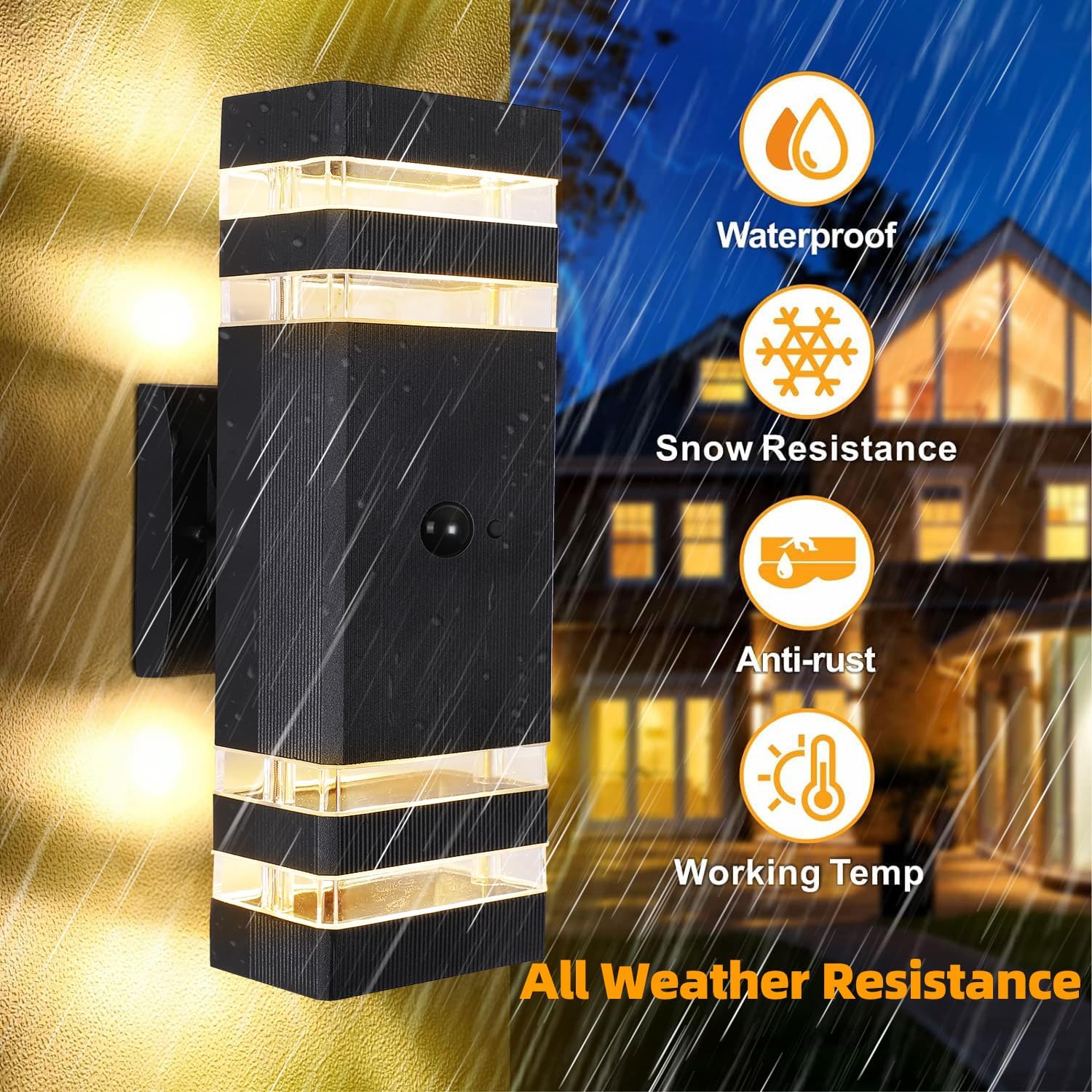 Motion Sensor Outdoor Wall Lights, 2 Pack Dusk to Dawn Porch Lighting Wall Mount, Waterproof Exterior Light Fixture Aluminum Outside Light for House, LED Outdoor Wall Sconce for Patio Garage