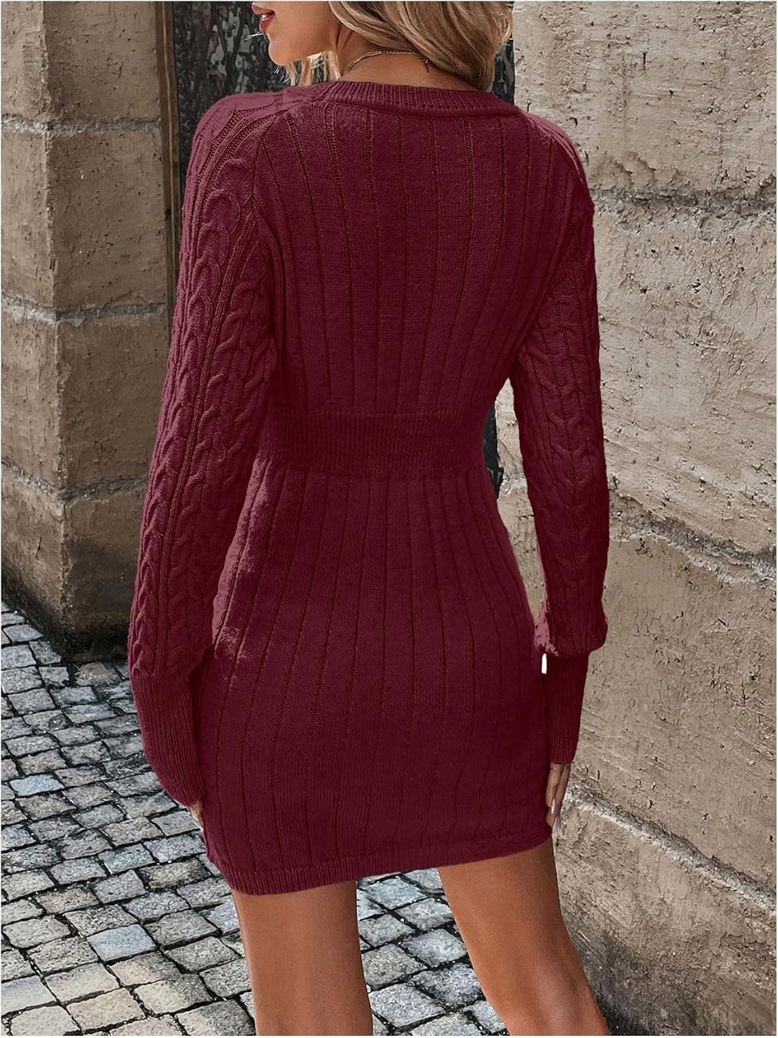 GORGLITTER Women's Cable Knit Sweater Dress Long Sleeve Knit Fall Winter Dresses Crewneck Mini Pencil Dresses - Image 2