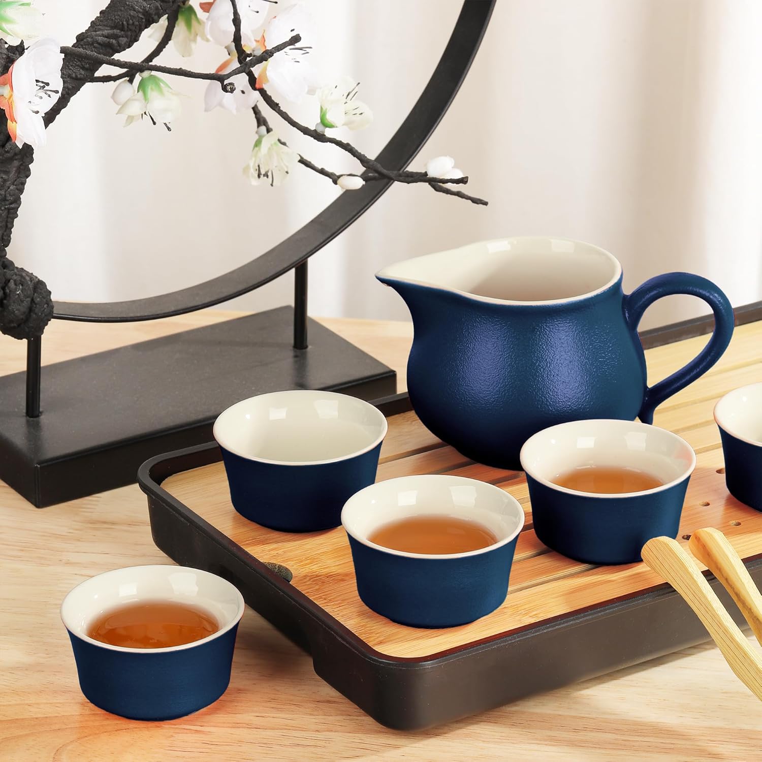 fanquare Chinese Kung Fu Tea Set with Leather Case, Elegant Ceramic Tea Ceremony Sets with Fair Cup Tea Tray Cups Tea canister, Portable Teapot Set for Adults Tea Table