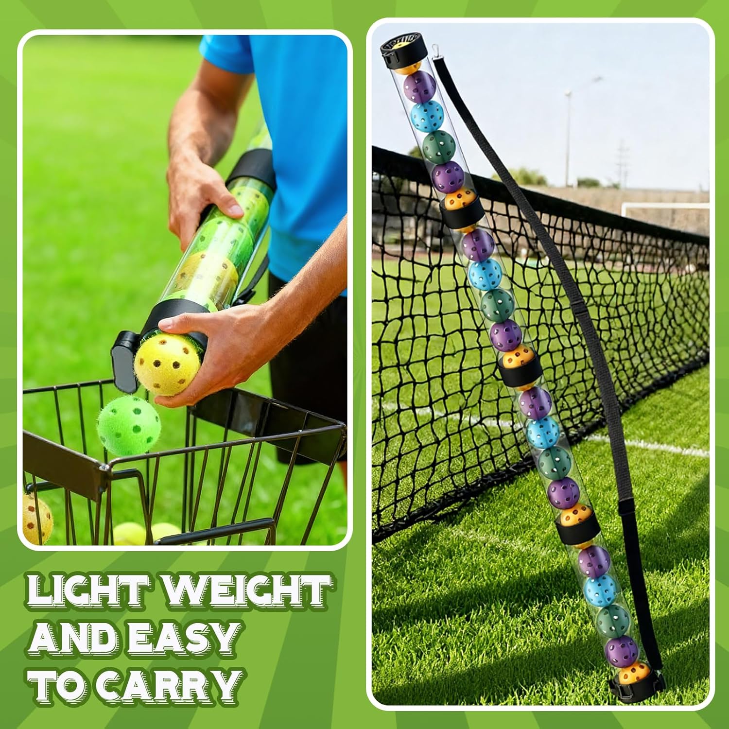 Soulchen 24 Balls Ball Pickup Tube Retriever and Holder with Strap Picker Hopper Tube Lightweight Detachable Collector for Easy Pickup Carrying