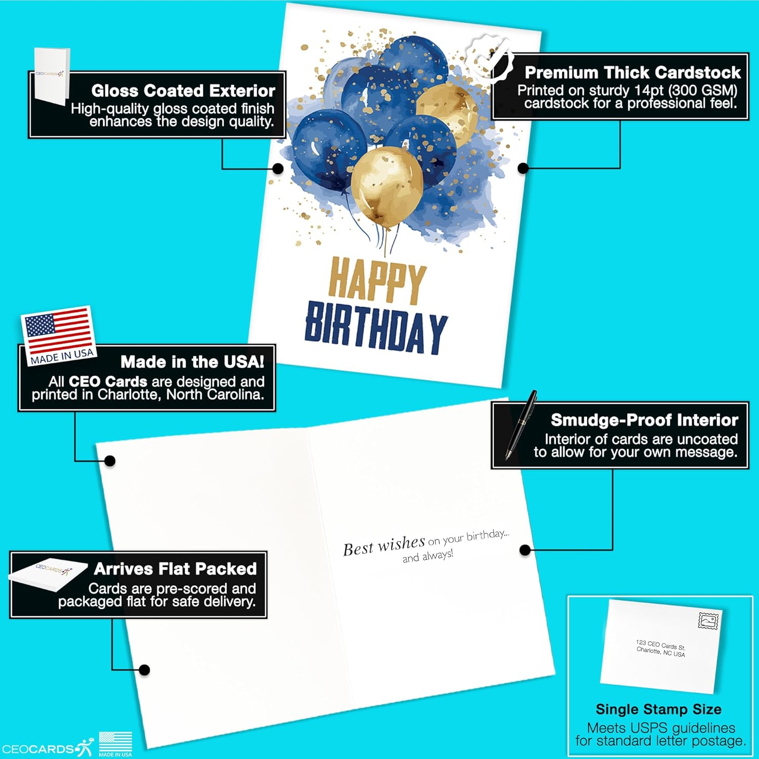 Happy Birthday Cards with Envelopes (25 Assortment Pack – 5 Designs) Bulk Birthday Card Set for Family & Business (5x7 inch – A7) Office, Work, Coworkers, Employees, Clients (VP2411) Made in USA