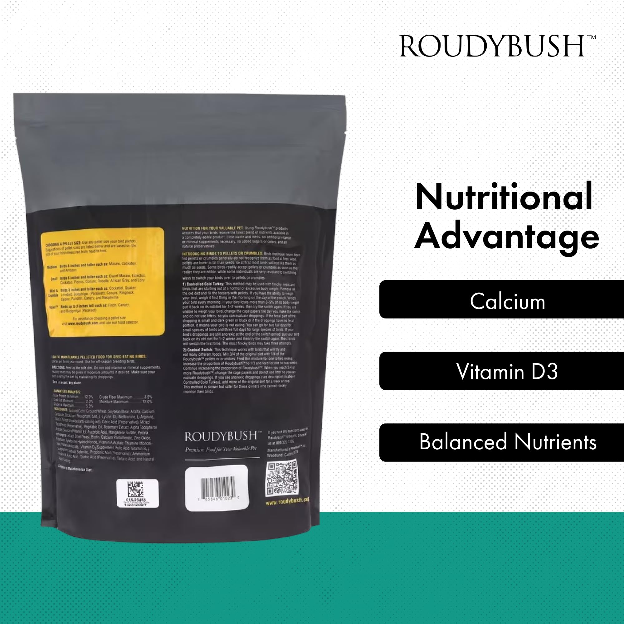 RoudyBush Low Fat Bird Food Medium Pellets 44 oz product thumbnail 7