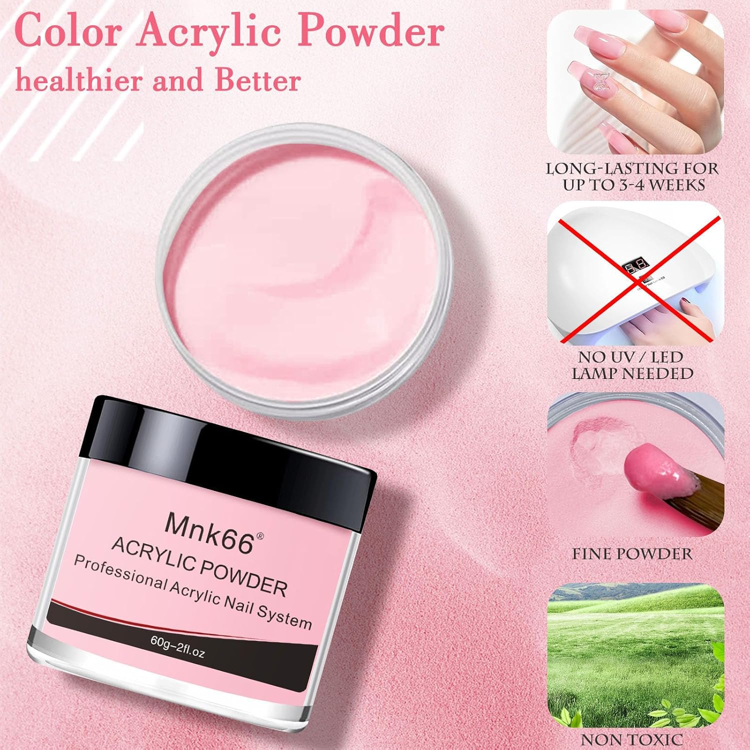 Acrylic Powder - Clear Pink, Nude, Milky White - Professional Nail Art Powder for Extension, French Nail Art, 3D Flowers, Carving - Beginner (YSHUJF010-60g)
