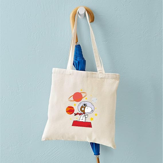 CafePress Space Snoopy Reusable Natural Beige Canvas Tote Shopping Bag
