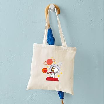 CafePress Space Snoopy Reusable Natural Beige Canvas Tote Shopping Bag