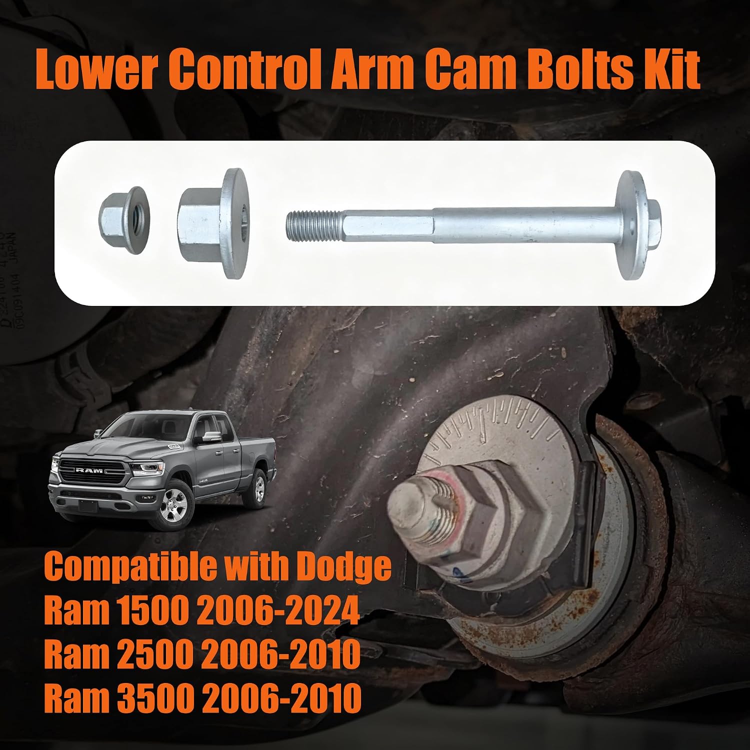 Front Alignment Camber Caster Cam Bolt Kit, Lower Control Arm Bolts and Nuts Compatible with Dodge Ram 1500 2006-2024 / Ram 2500 3500 2006-2010 (2 Sets)
