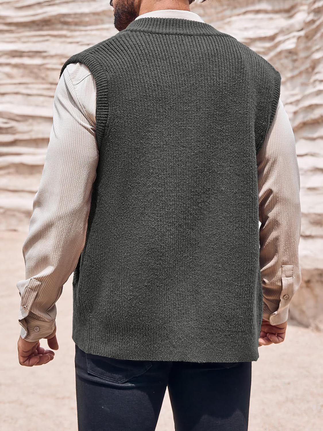 Ryannology Mens Full Zip Up Sweater Vest Casual Slim Fit Knitted Cardigan
