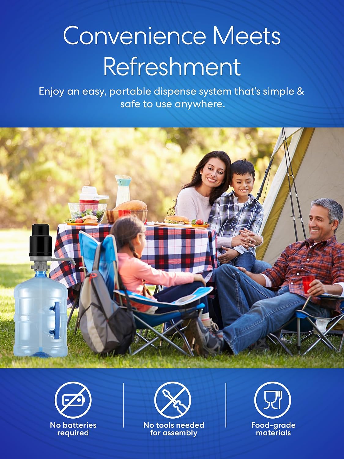 Brio Universal Water Bottle Pump | Manual Water Pump 1-5 Gallon Water Jug Dispenser for Camping Picnics and More! | 48mm & 55mm - (Multiple Color Options)