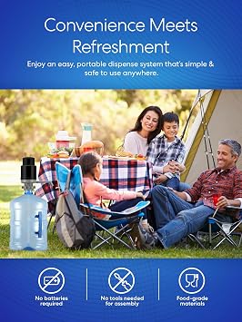 Brio Universal Water Bottle Pump | Manual Water Pump 1-5 Gallon Water Jug Dispenser for Camping Picnics and More! | 48mm & 55mm - (Multiple Color Options)