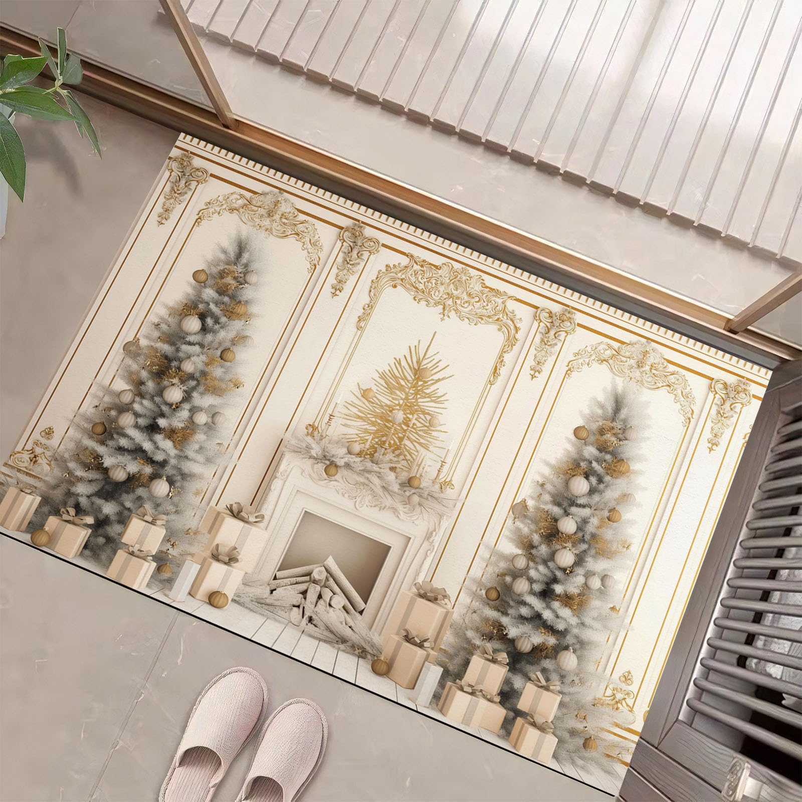 Tapis entrée intérieur antidérapant 50x80cm lavable motif sapin Noël