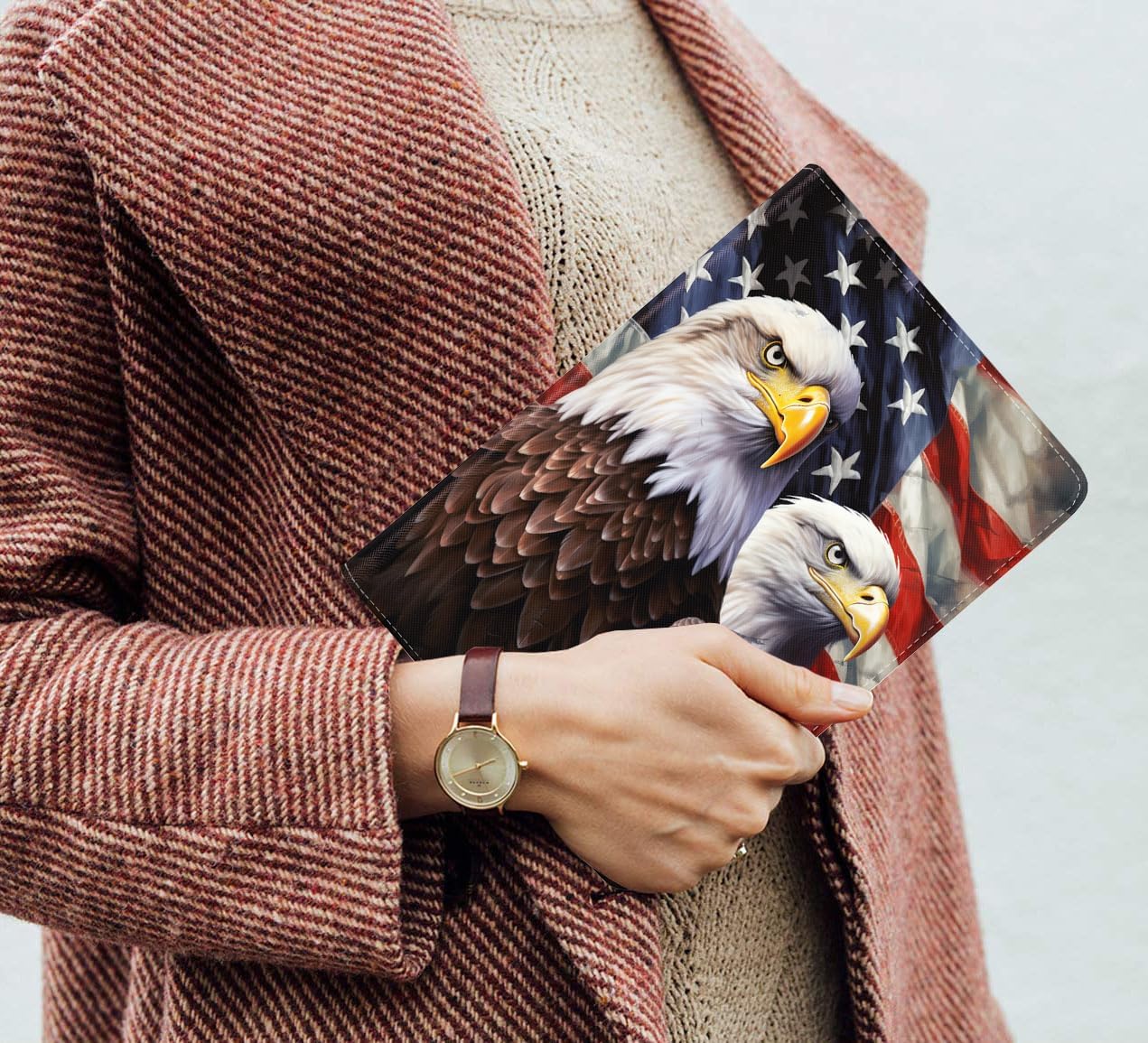Case for iPad Mini 7 (A17 Pro) 2024 & iPad Mini 6 2021, Slim PU Leather Stand Folio Cover with Auto Wake Sleep for iPad Mini 7th/6th Generation 8.3 Inch, Patriotic American Flag Bald Eagle image 4