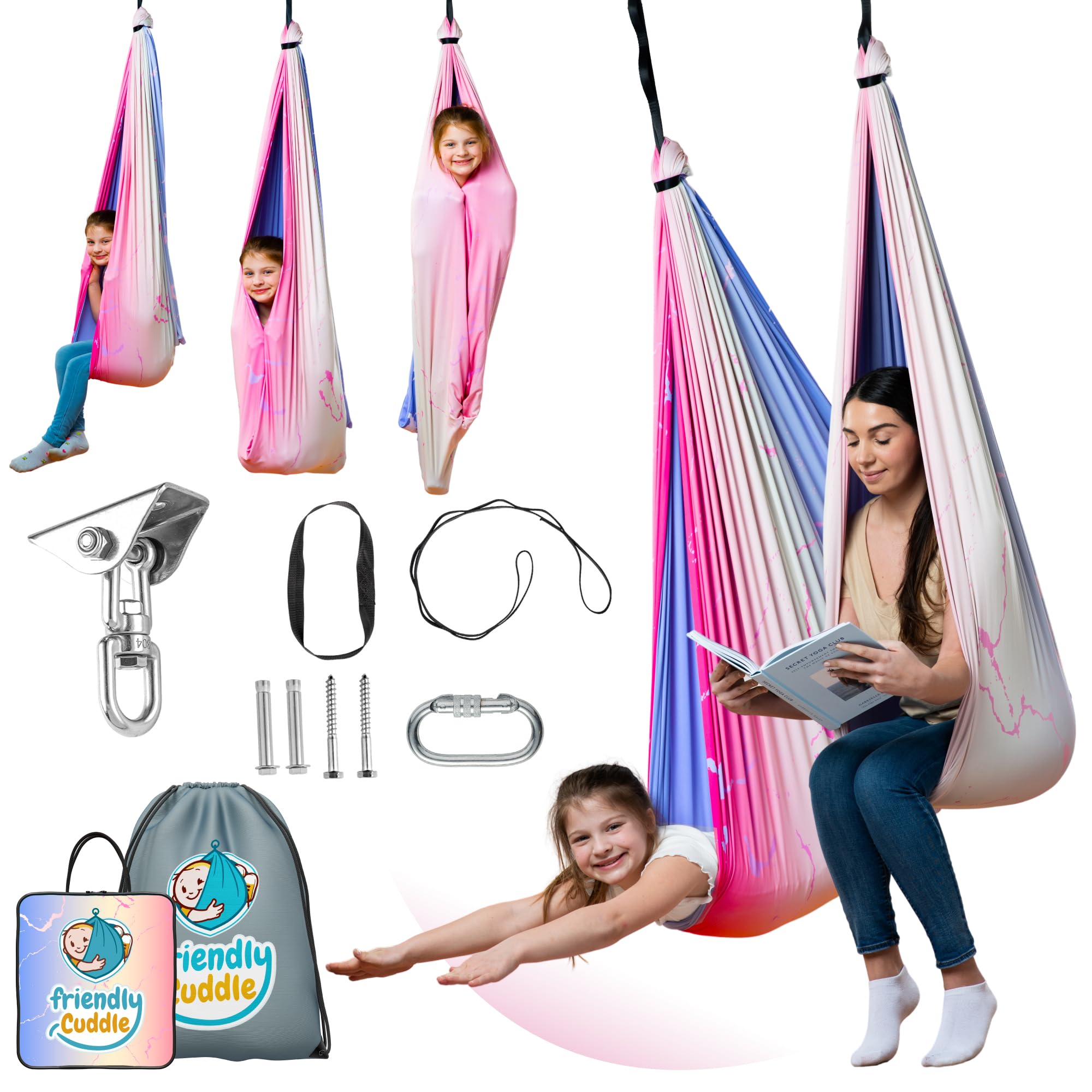 Indoor Sensory Swing for Kids or Outdoor – Holds 300lbs, Double-Layer, & 360° Swivel, Calming Compression Therapy Swing Hammock for Kids & Adults with All Hardware – Sensory-Motor Toys & Gifts