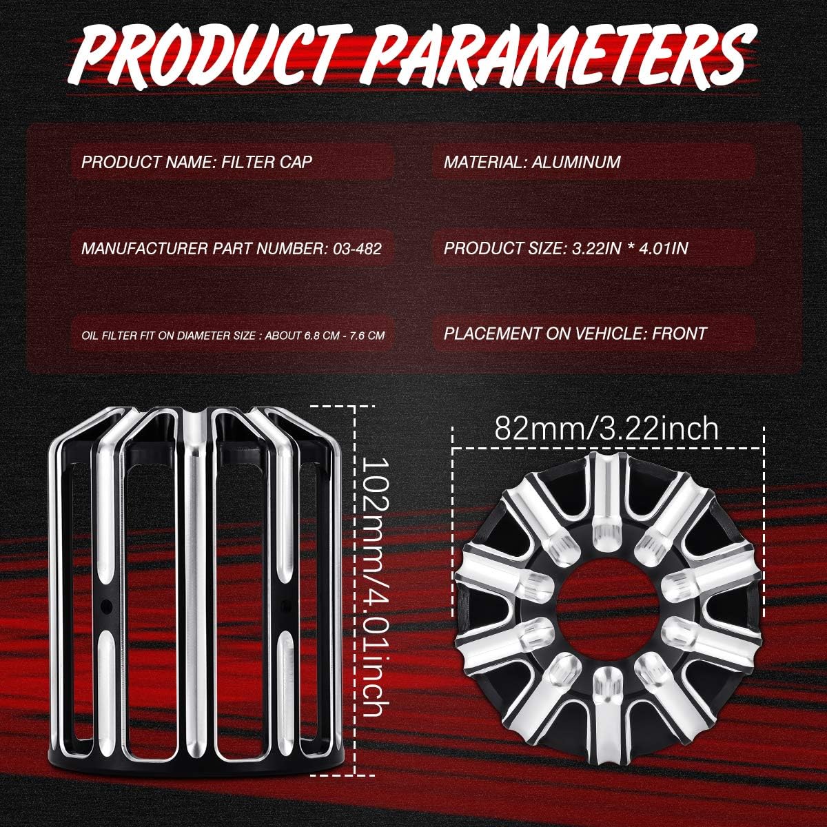 KATUR Motorcycle Black Oil Filter Cover Trim Aluminum Oil Grid Billet Cover Compatible with Har-Ley Davidson Models 10 Black 03-482