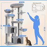 Hey-brother Arbre de chat, 67.3 Tour des inches avec 3 Lits de plate-forme, 2 Grands condos, 9 Postes de scratching sisal, 2 Hammocks et jouets, Maison à plusieurs niveaux pour plusieurs chatons intérieurs, Gris clair MPJ084W