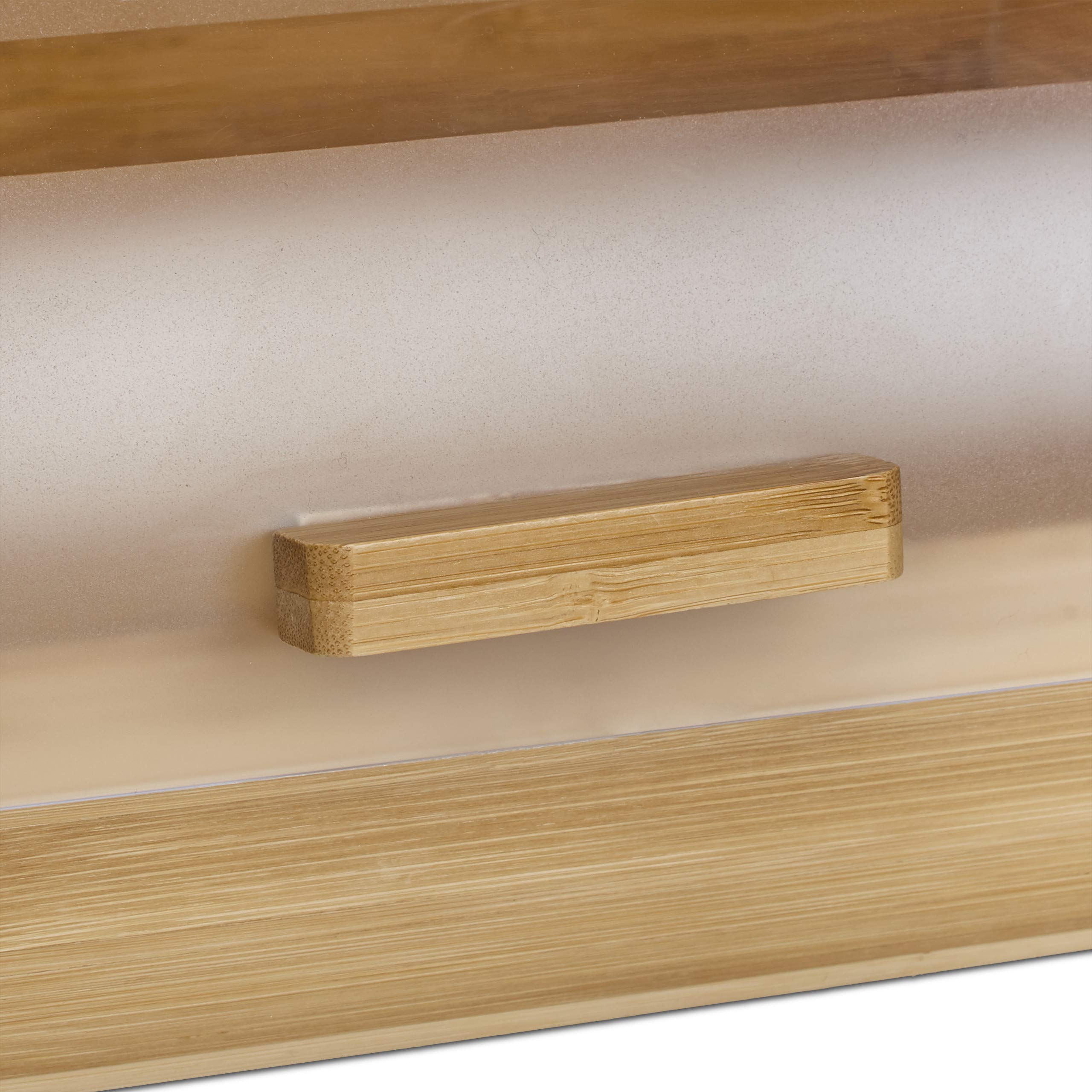 Relaxdays Boîte à pain bambou tiroir coulissant maison campagne 38 cm viennoiserie nature HxlxP: 19 x 38 x 26 cm, en bois, nature