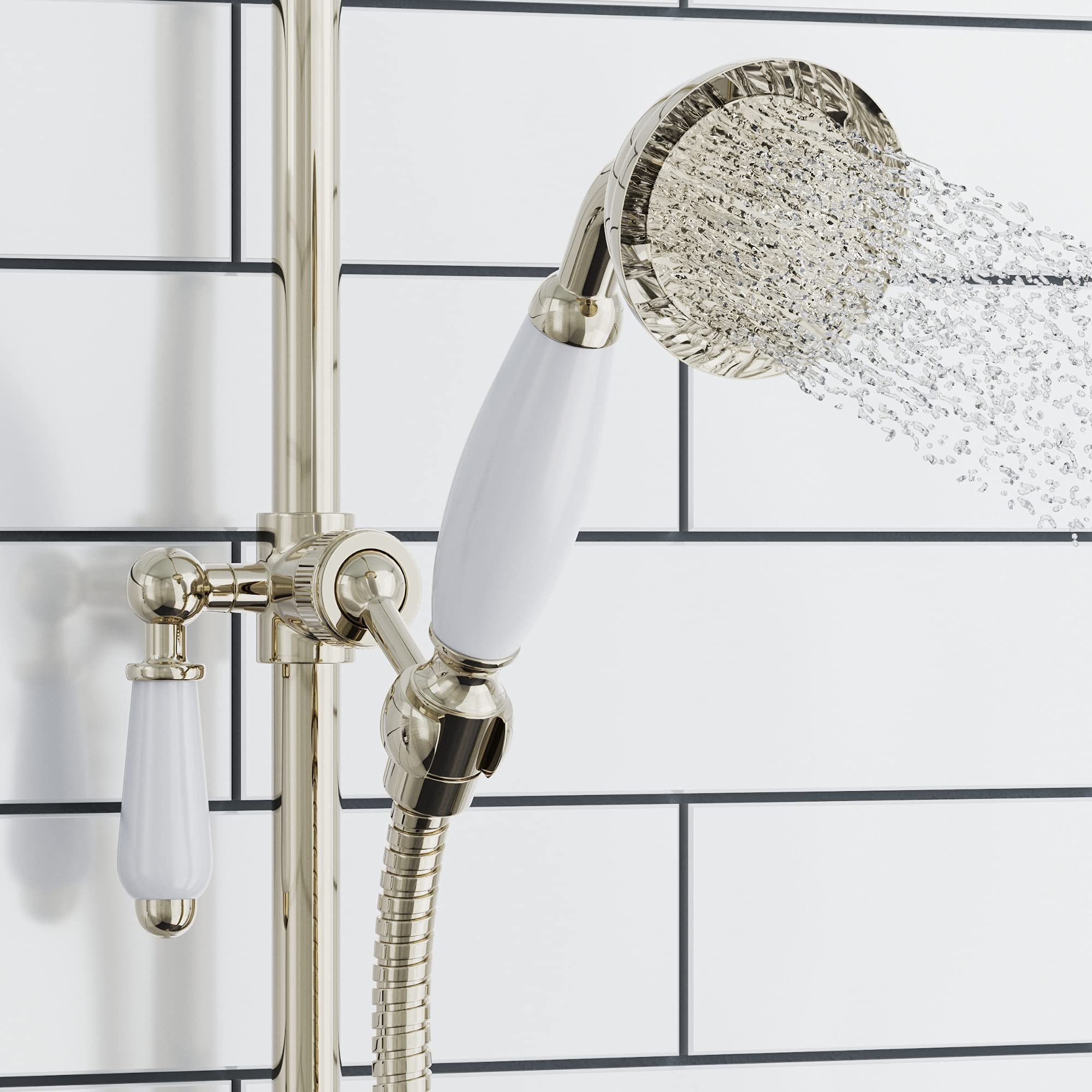 Enki Gold And White E23 Traditional Victorian Solid Gold Brass White Porcelain Handshower