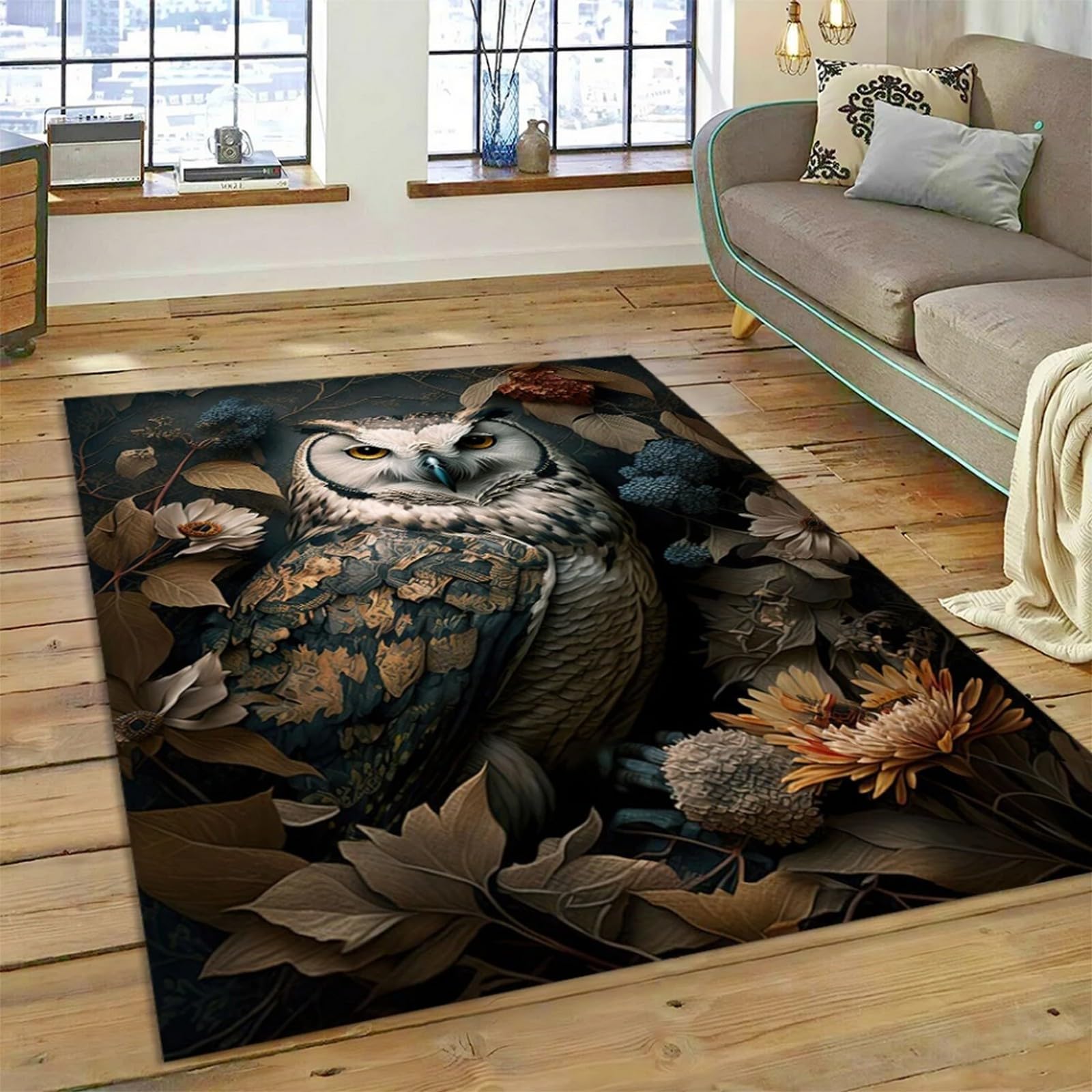 Tapis chouette 3D polyester doux pour protéger votre salon