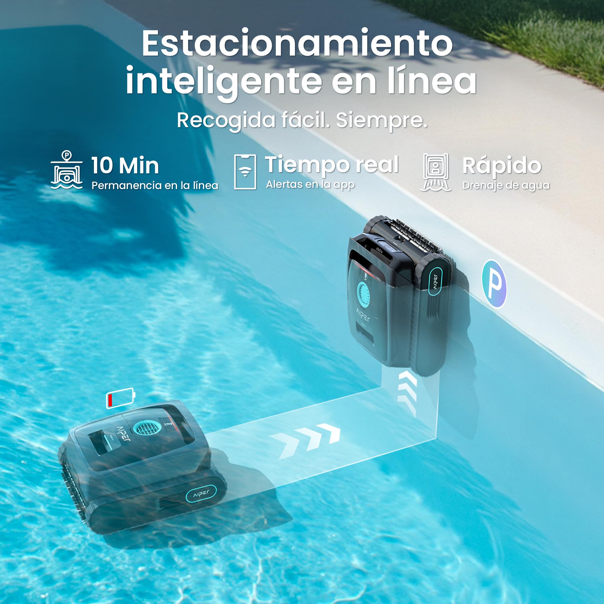 Aiper Scuba V3 Limpiafondos Inteligente para Piscina, Limpieza Automática de Fondo y Paredes con Navegación IA y Control por App, Filtro de 3 μm, Ideal para Piscinas Grandes de hasta 200 m²
