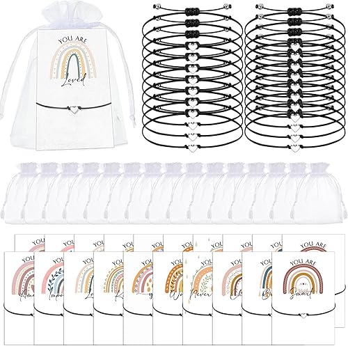 Fumete 20 juegos de regalos inspiradores de aliento a granel, regalo de agradecimiento a los empleados para mujeres, pulseras de cuerda con corazón