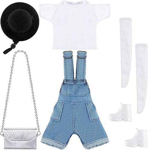 Miniatura 8 de Geyoga Ropa para muñecas Accesorios para muñecas de 12 pulgadas, ropa casual con zapatos, calcetines, sombrero, bolsa, top conjunto de mono de
