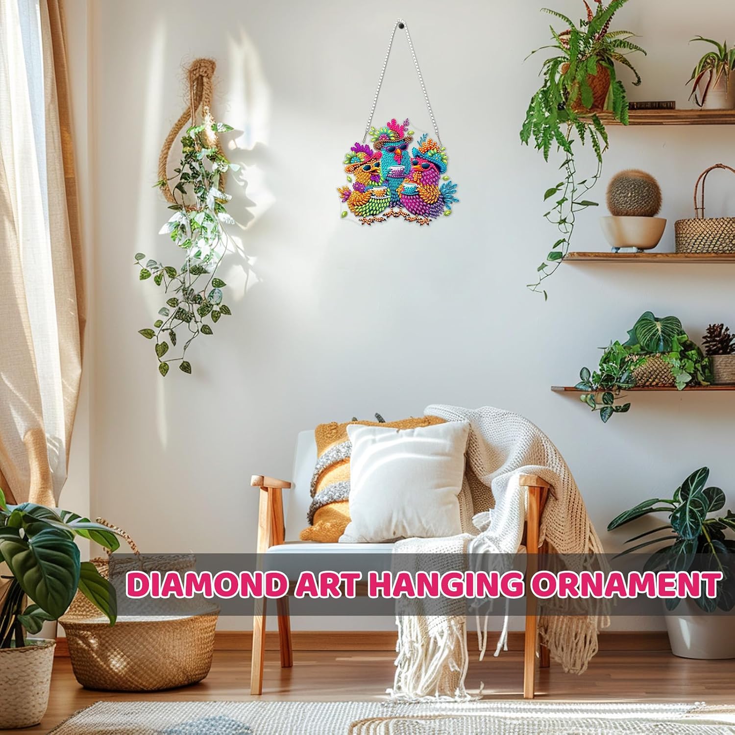 MEIYUDA Funny Chicken Diamond Art Hanging Kits, DIY Colorful Rooster Diamond Painting Window Hanging Ornament for Adults, 5D Special Shape Rhinestone Pendant for Home Decor and Holiday Gift image 2