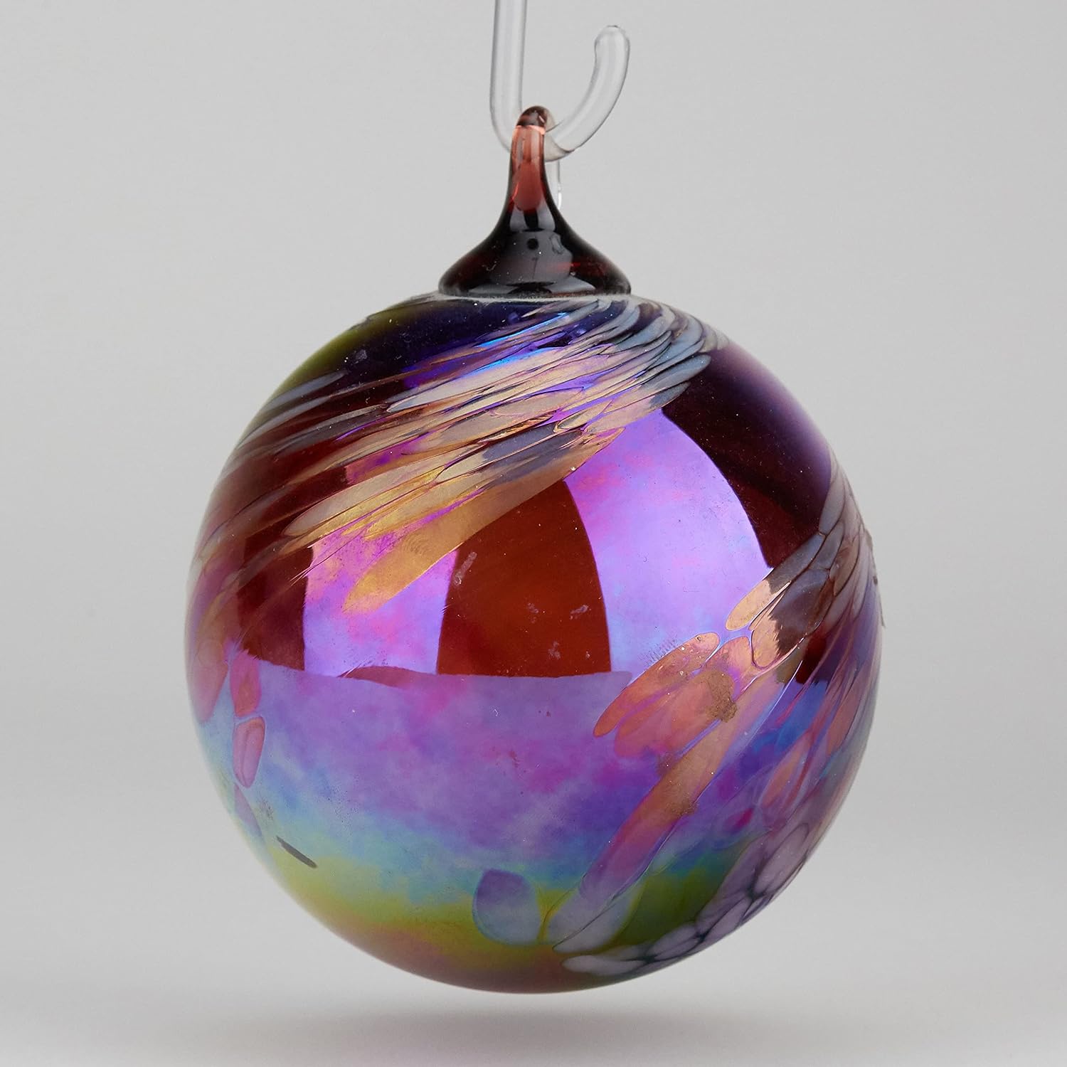 Hand Blown Glass Art Ornament - Clown Feather Classic Round, 3" image 4