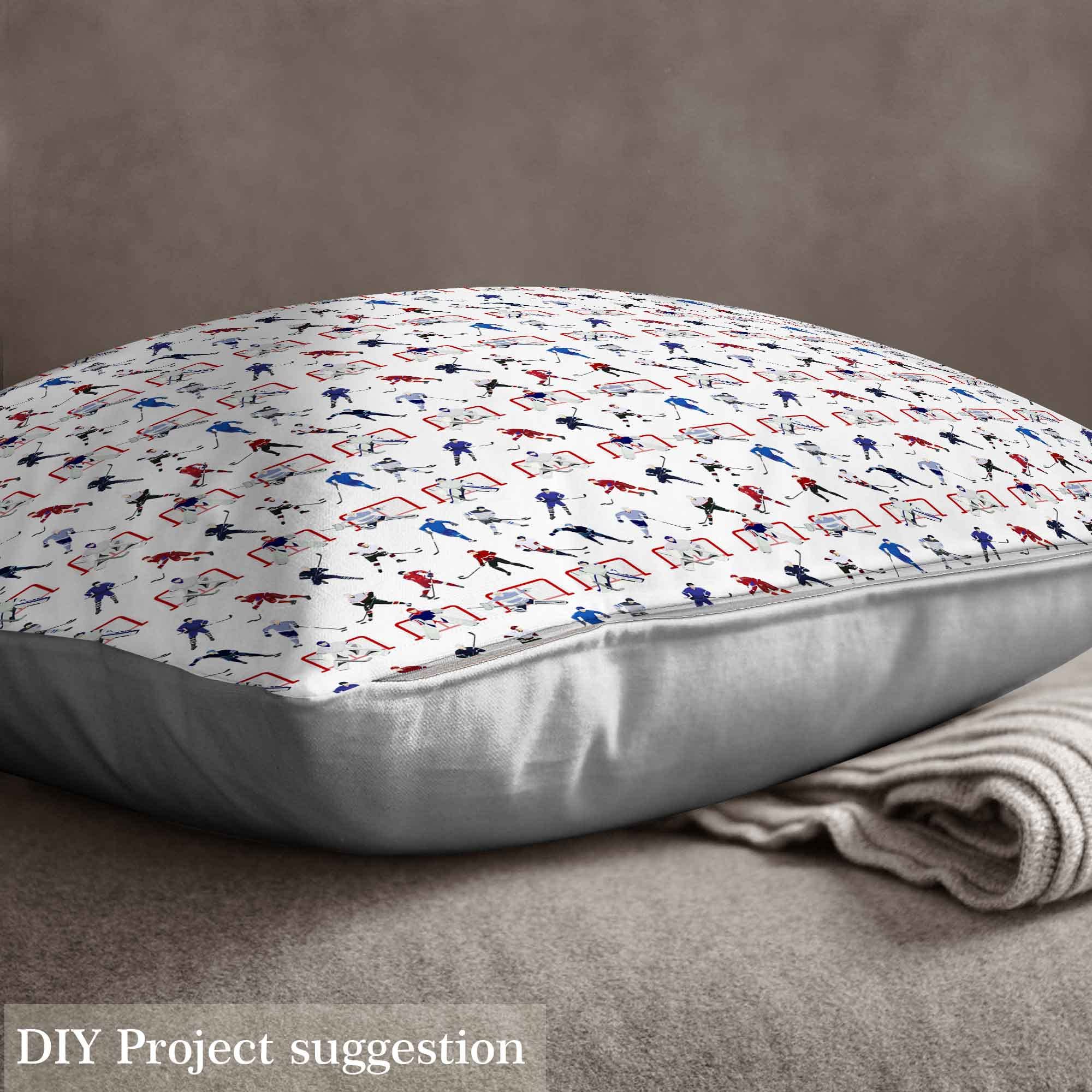 Ice Hockey Upholstery Fabric for Chairs,Hockey Player Winter Sports Outdoor Fabric by The Yard,Hockey Punk Hockey Stadium Fabric for Upholstery and Home DIY Projects,1 Yard,(L92*W150cm) Red White - Image 3