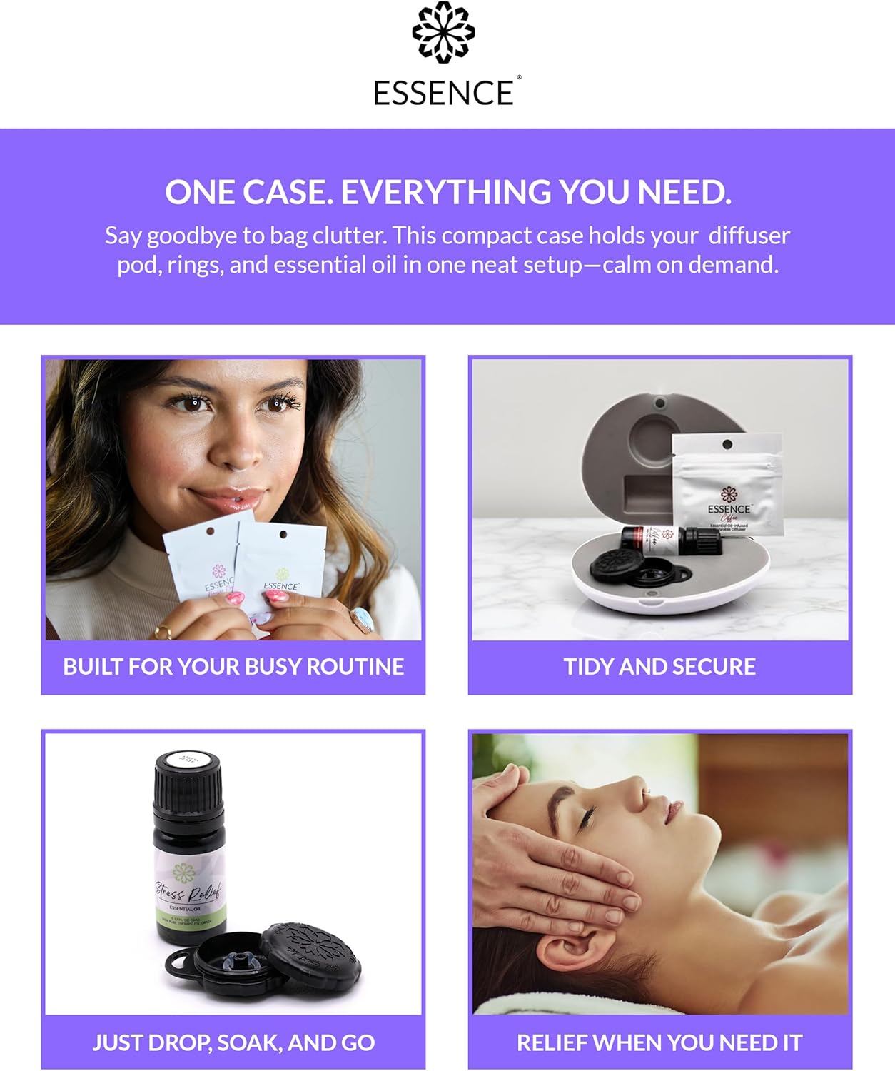 Essence Pearl Travel Case | Lavender Mint Essential Oil | Aromatherapy Nasal Diffuser & Essential Oil Carrying Case | Lavender & Peppermint Oil Blend | Travel-Friendly Kit | Black Pod