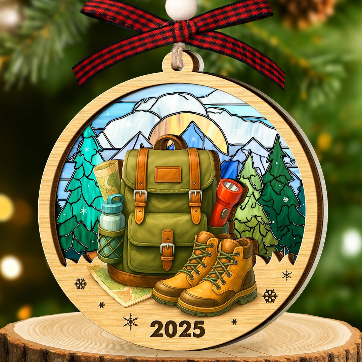 Hiking Ornament - Hiking Ornaments for Christmas Tree - Backpack Ornament - Nature Christmas Ornaments - Gifts for Hikers, Campers - 2 Layer Wood Acrylic Hanging Decoration 2025 - Outdoor Decor