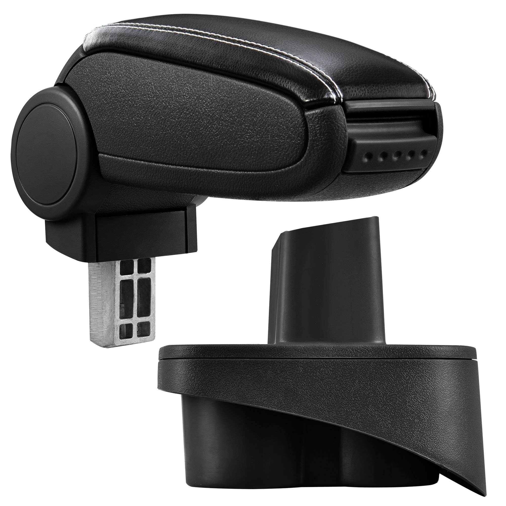 pro.tec Reposabrazos Central - apoyabrazos con Compartimento - tapizado - Polipiel - Negro con Costuras de Color Blanco