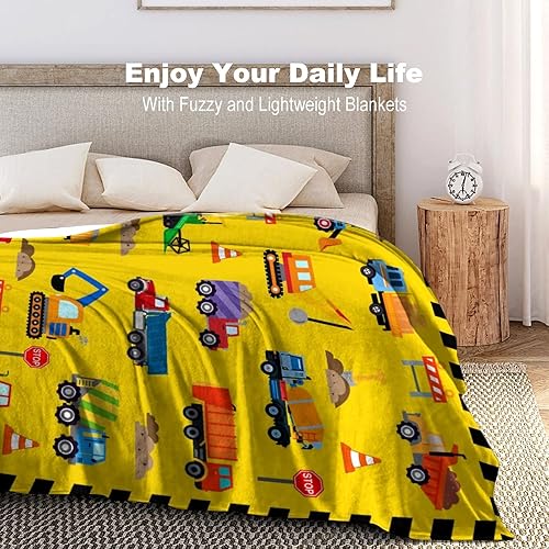 Miniatura 4 de Manta de construcción de camiones para niños y niños, manta de franela suave para cama, sofá, dormitorio, sala de estar, regalos para adultos y