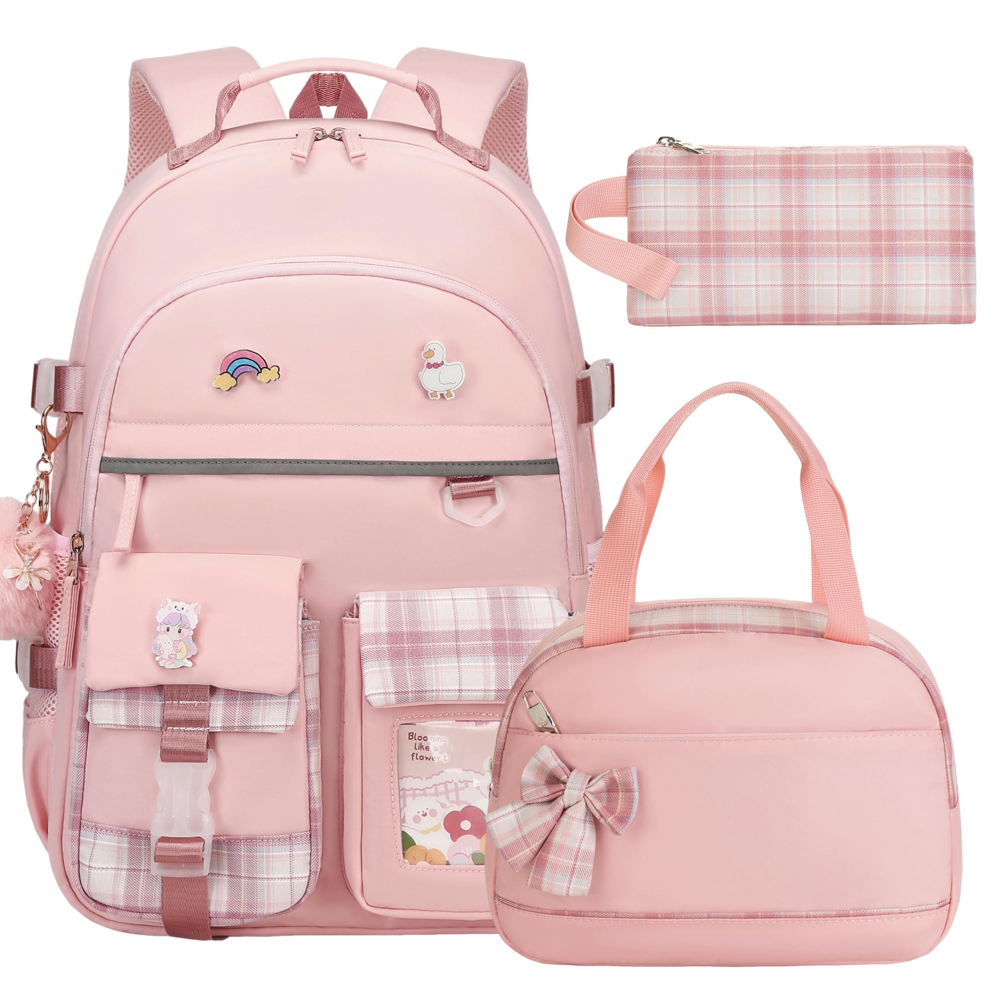 Backpack for Girls 15.6 Inch Laptop School Bag Kids Elementary College 3pcs Backpacks Lunch box Pencil Case Set Bookbags for Girls Teen Women Student