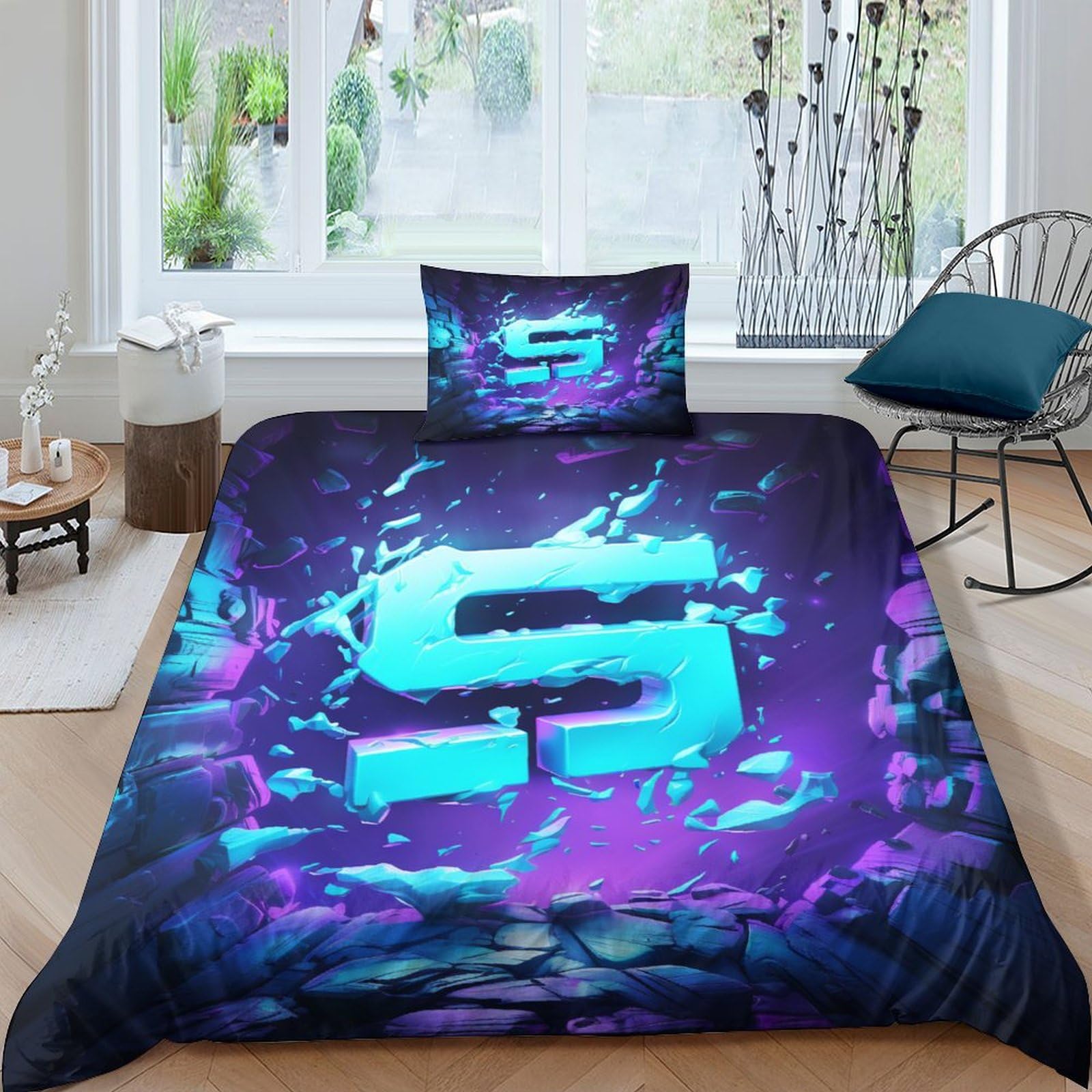 Housse de couette imprimée 3D INTCHE en microfibre pour un lit facile à border sans plis