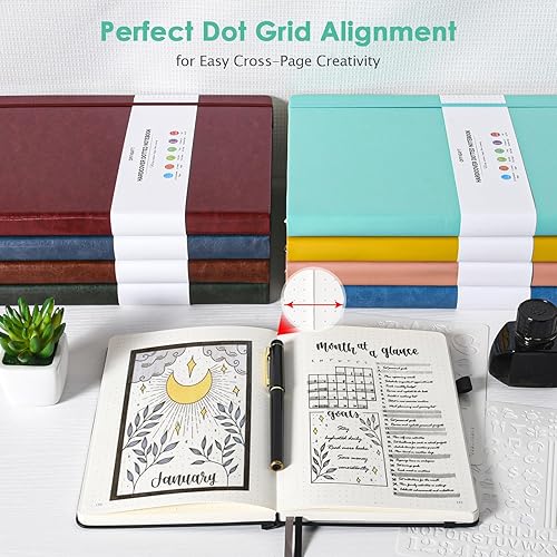 Miniatura 6 de Paquete de 5 cuadernos de cuadrícula de puntos, 312 páginas numeradas a granel, 3.53 ozm, de tapa dura, de cuero de 3.53 ozyd, para mujeres,
