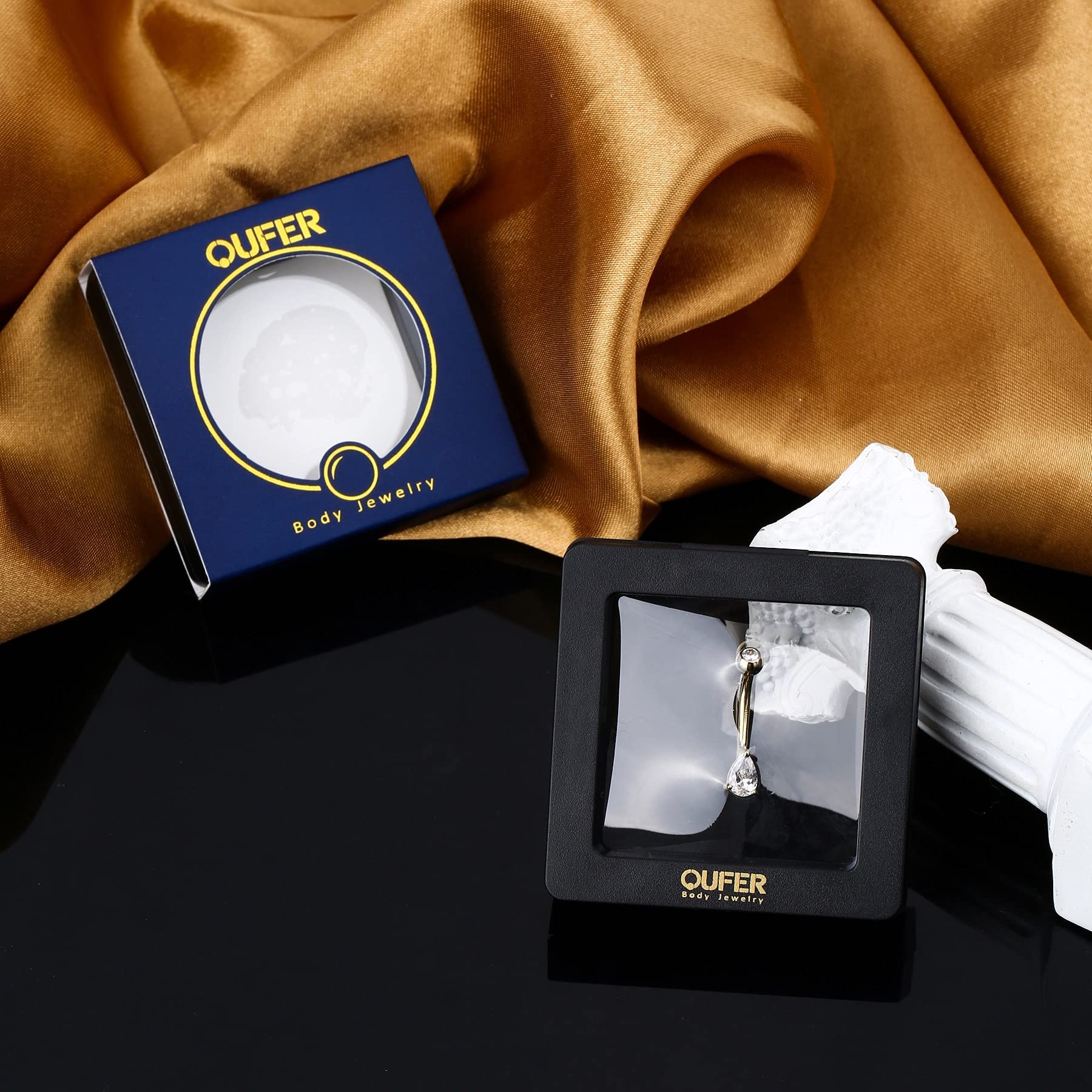 OUFER Body Piercing 9K Carats Or Piercing Nombril avec Zircone Cubique en Forme de Boule Anneau Nombril Piercing Ventre Barbell Bijoux de Piercing Corps Femme 14G 10mm