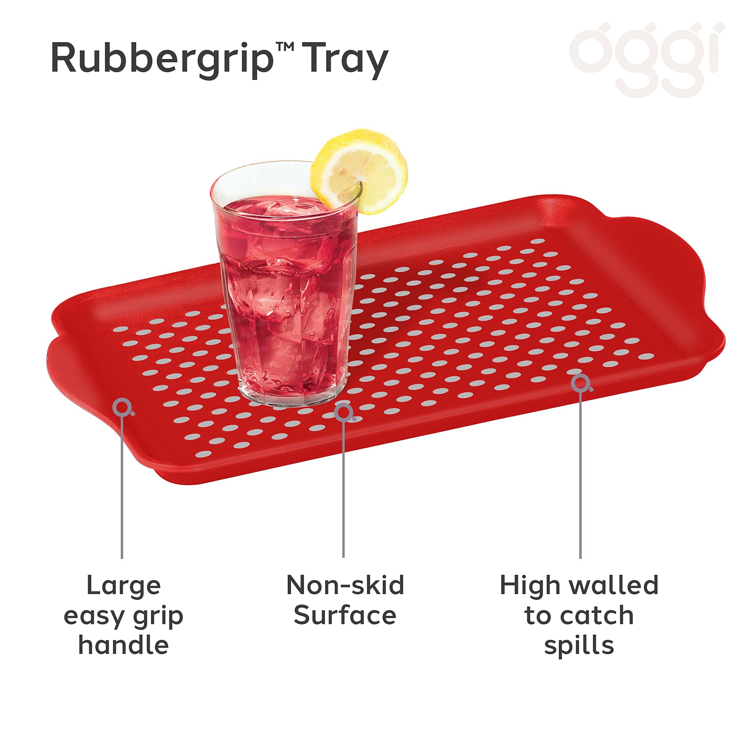 Oggi Non Slip Serviertablett mit Griffen Rechteck Frühstückstablett - Dettaglio