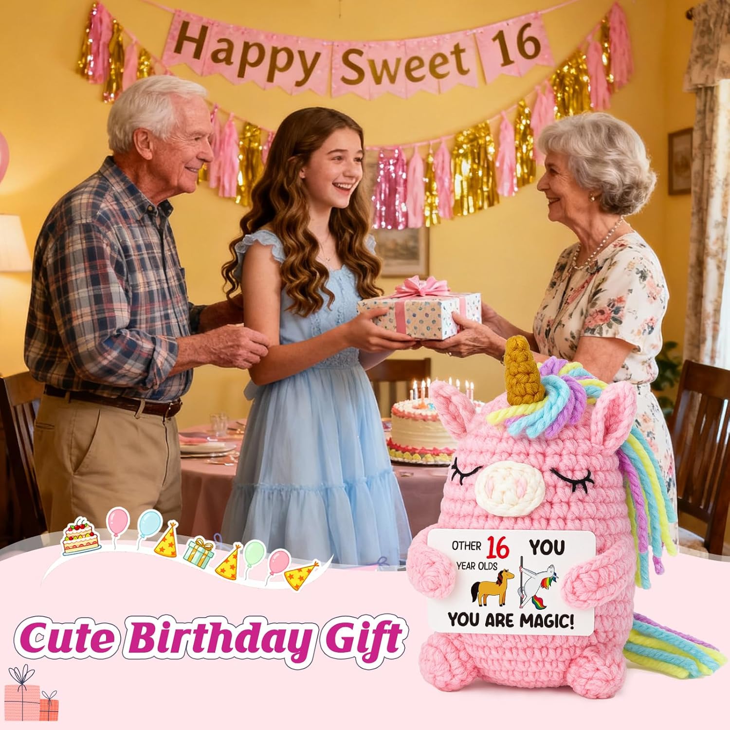16th Birthday Gift for Girl — Pink Crochet Unicorn 4", Handmade Amigurumi Plush, “You are Magic” Card, Cute Stuffed Animal Desk Decor for Teen Daughter Granddaughter Niece - Image 5