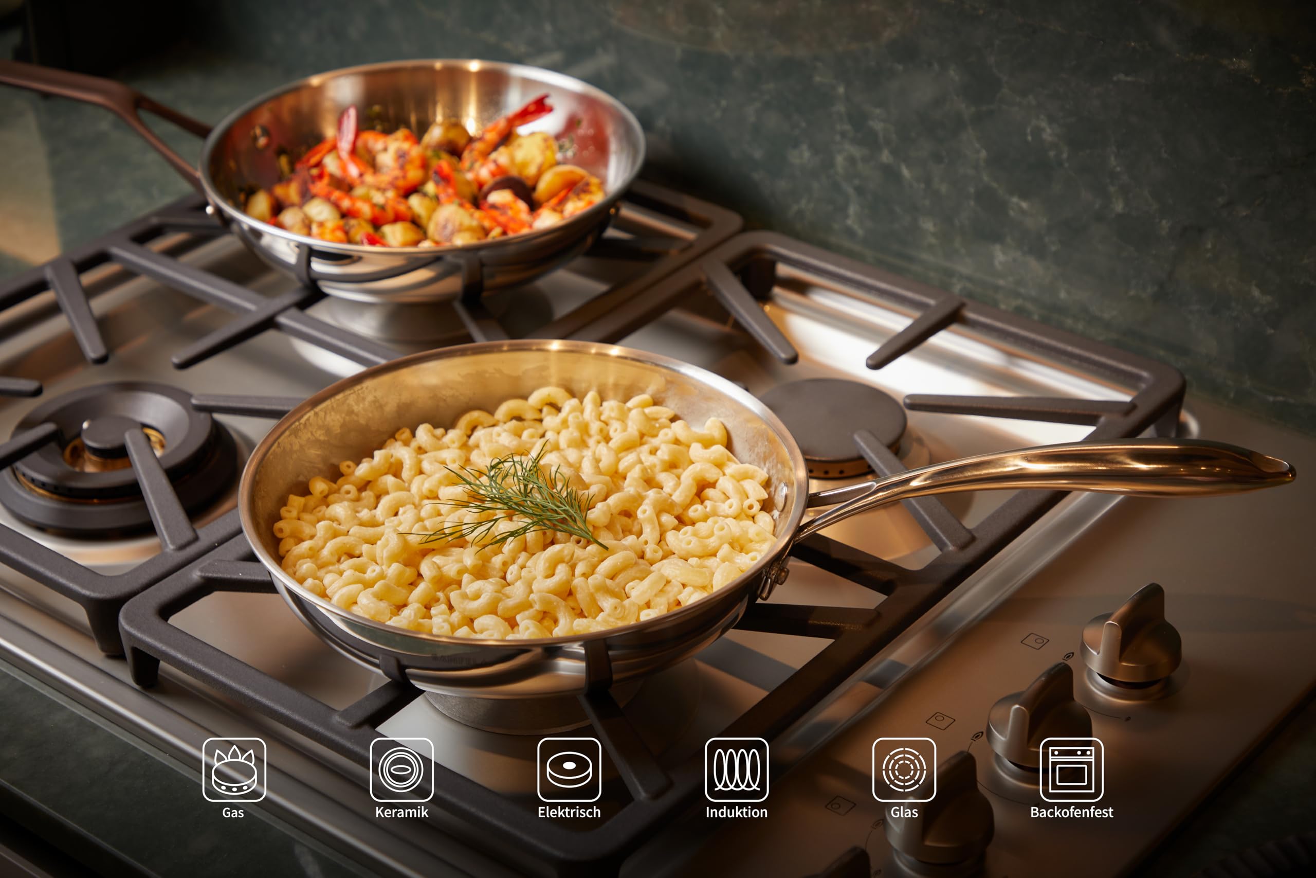Set di 3 padelle in acciaio inossidabile, padella in acciaio inossidabile a 5 strati, lavabile in lavastoviglie e utilizzabile in forno, padella a induzione, distribuzione uniforme del calore