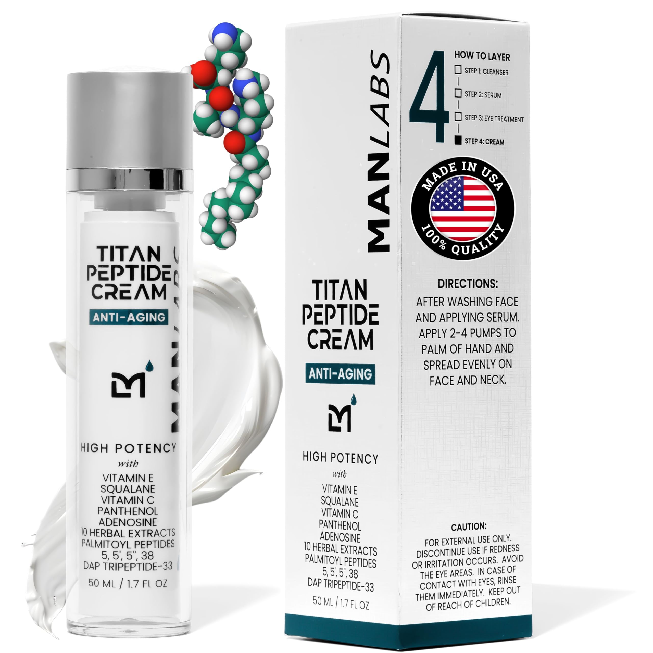 Man Labs Titan Peptide Anti-Aging Mens Face Cream – Mens Face Moisturizer – For Men, Face Lotion – Men, Skin Care – Tighten, Firm, Revitalize –
