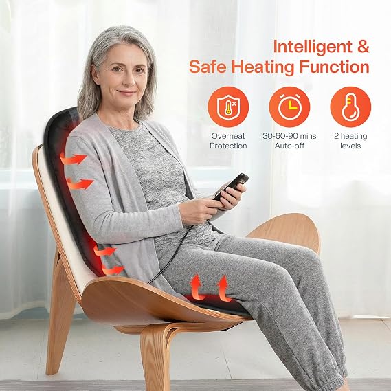 Vibration Massage Chair Pad, Back Massager with Heat, Massage Seat Cushion | 10 Vibration Motors, 5 Modes, 4 Intensities, 2 Heat Levels, 30/60/90-Min Timer for Home & Office Chairs, Gift, 2026 Upgraded