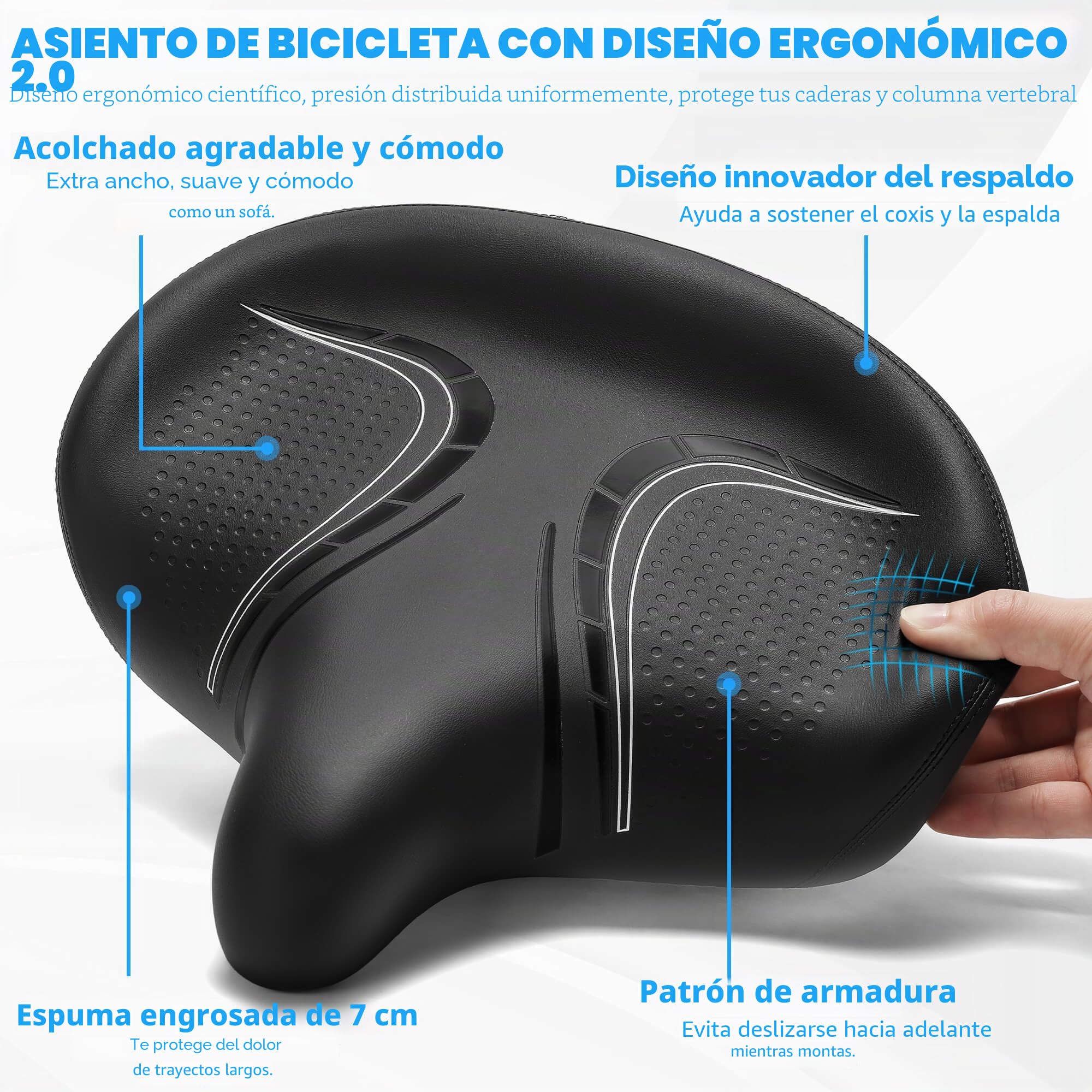 CDYWD Sillin Bicicleta Muy Comodo Hombres y Mujeres, Suave, con Suspensión Amortiguadora, Sillín Bicicleta con Respaldo, Sillín Bicicleta para MTB, Ebike, Bicicleta de Ciudad, Bicicleta Estática