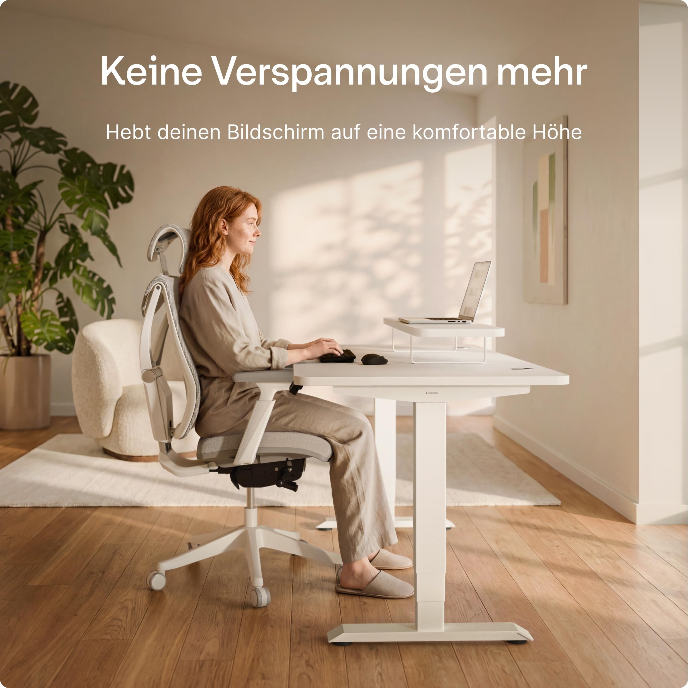 Desktronic Monitorstaender – Ergonomische Monitorerhoehung, 114 x 28 x 12,8 cm, 30 kg, 1-2 Monitore, Tischplatte Weiss, Beine Weiss, Stabile Stahlbeine, Gefertigt in Europa