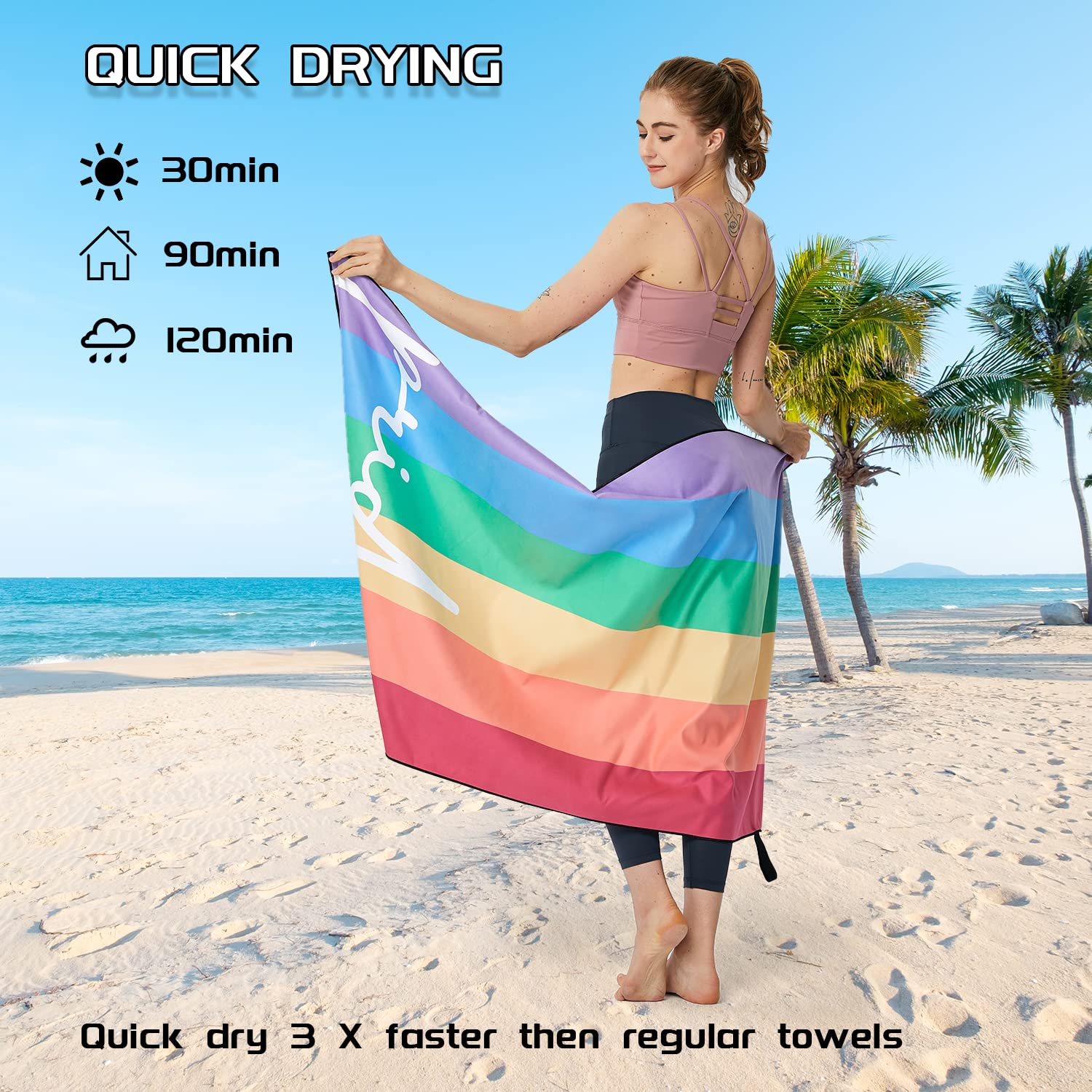 MEQUER Microfibre Beach Towel,71"x32" Large Beach Towels For Adults,Lightweight Quick Dry Sand Free Compact Beach towel Swimming Towel for Travel Beach - Image 4