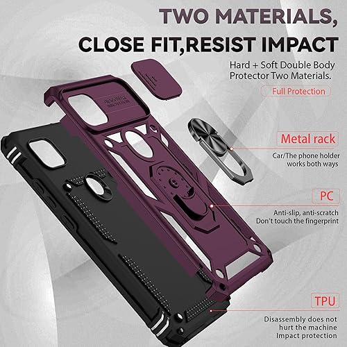 Miniatura 3 de AYMECL Funda para teléfono 5G Ace, Moto G 5G con 2 películas a prueba de explosiones, funda protectora para cámara deslizante con soporte de anillo