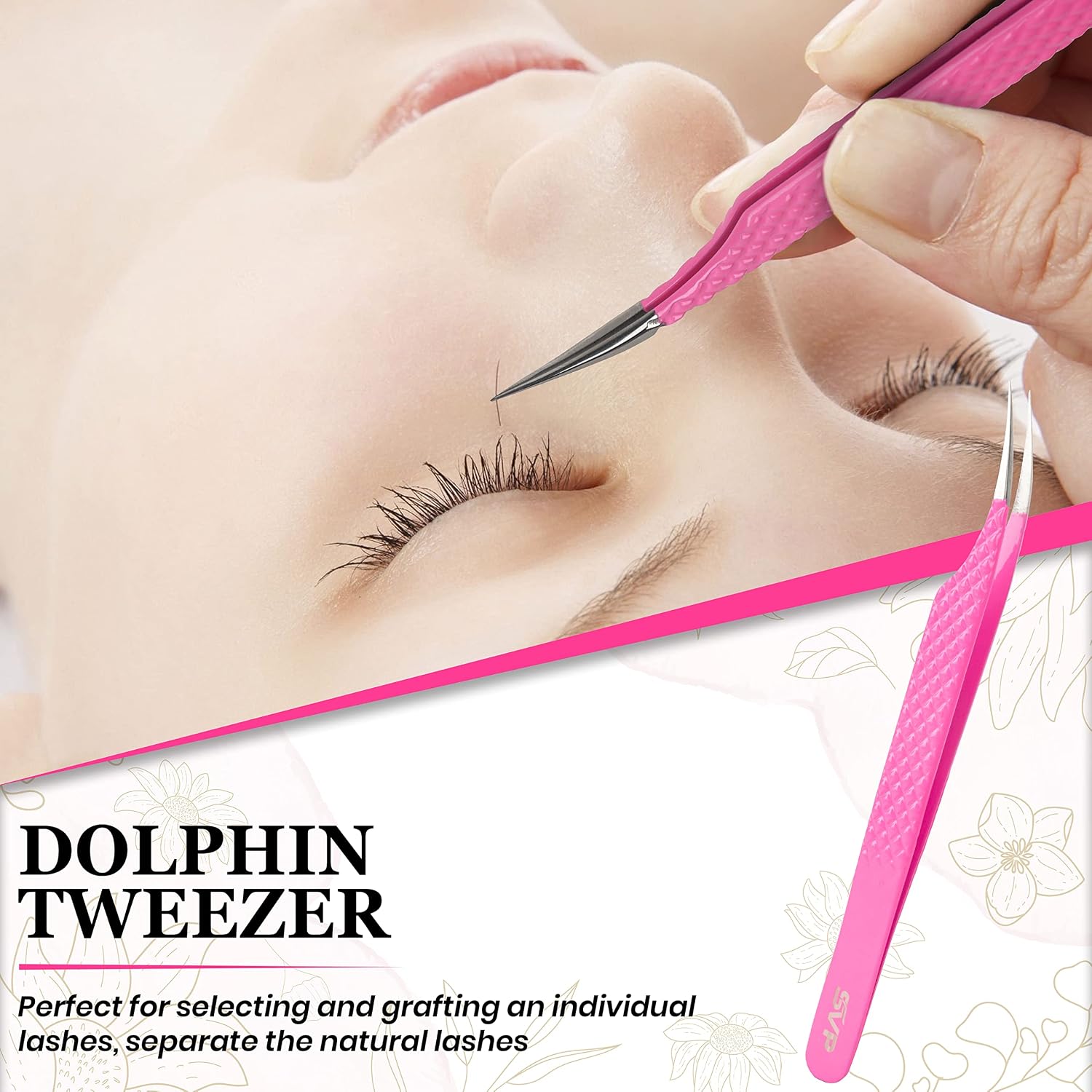 SV Fiber Tip Lash Tweezers For Eyelash Extensions With Diamond Grip, Professional Lash Tweezers Set of 5 - Precise Tips Japanese Steel for Classic, Volume & Mega Volume Lashes with Travel Case Box