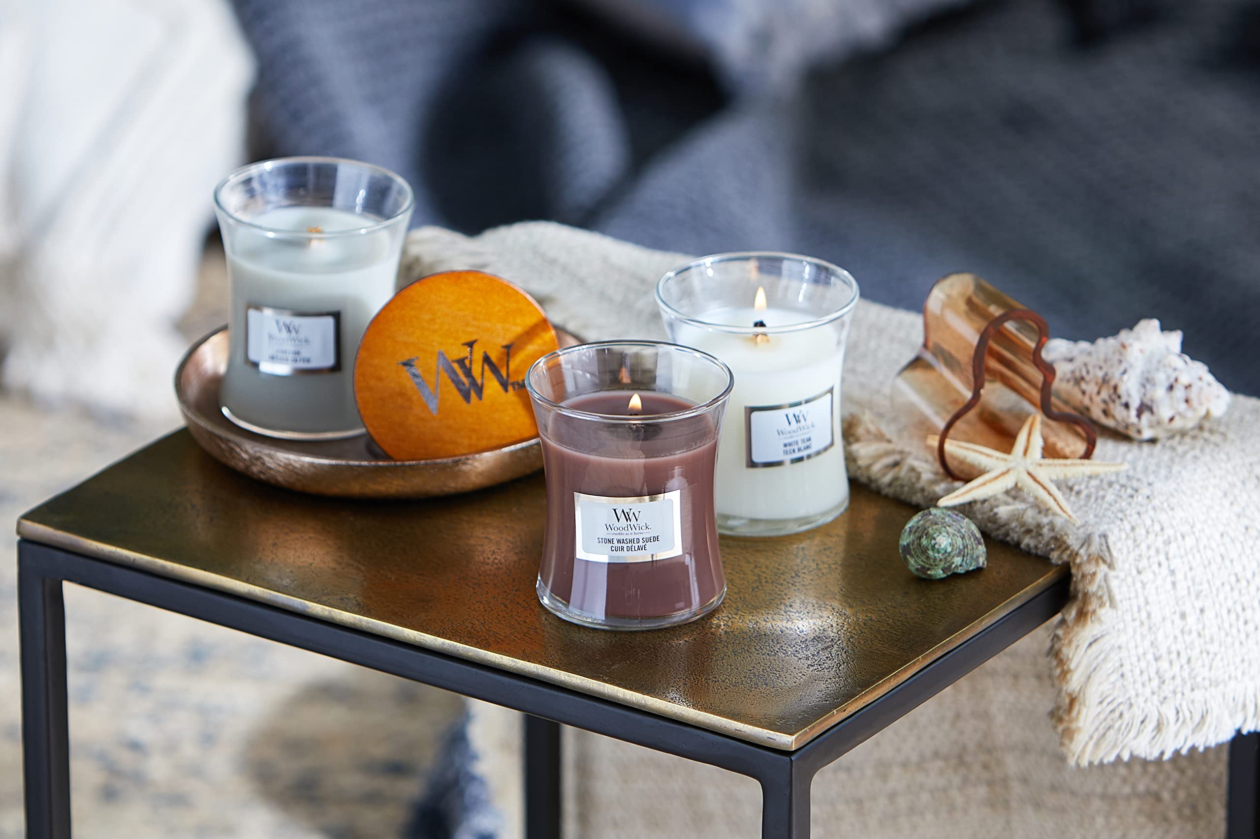 WoodWick geurkaarsen geschenkset | Woody Mini Hourglass geurkaarsen met houten lont | Geschenkbox | 3 stuks